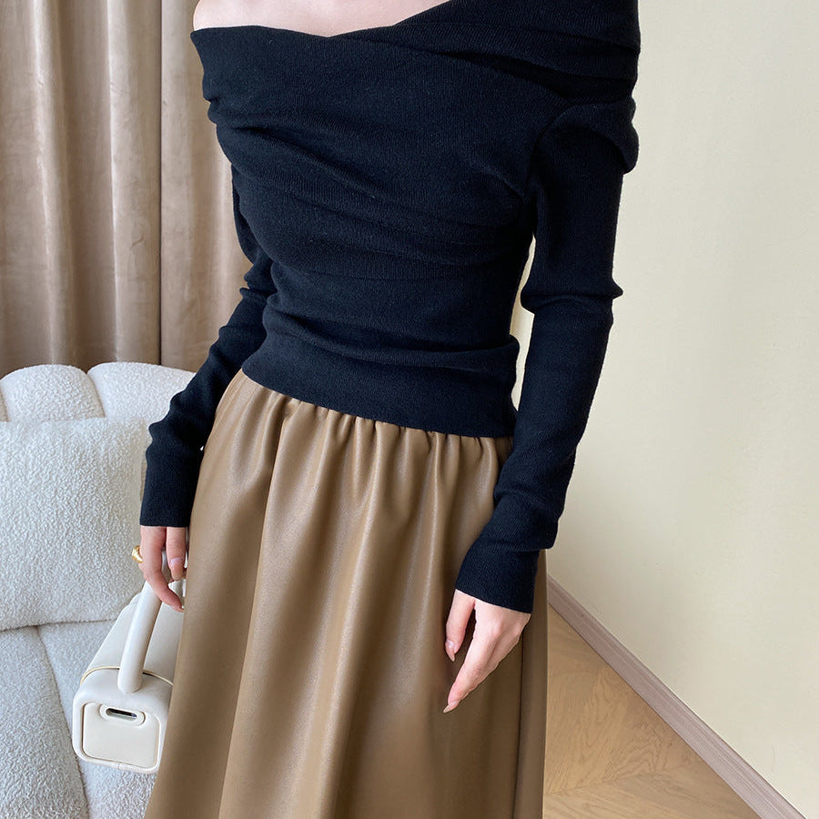 Off Shoulder Wrap Long Sleeve Knit Top